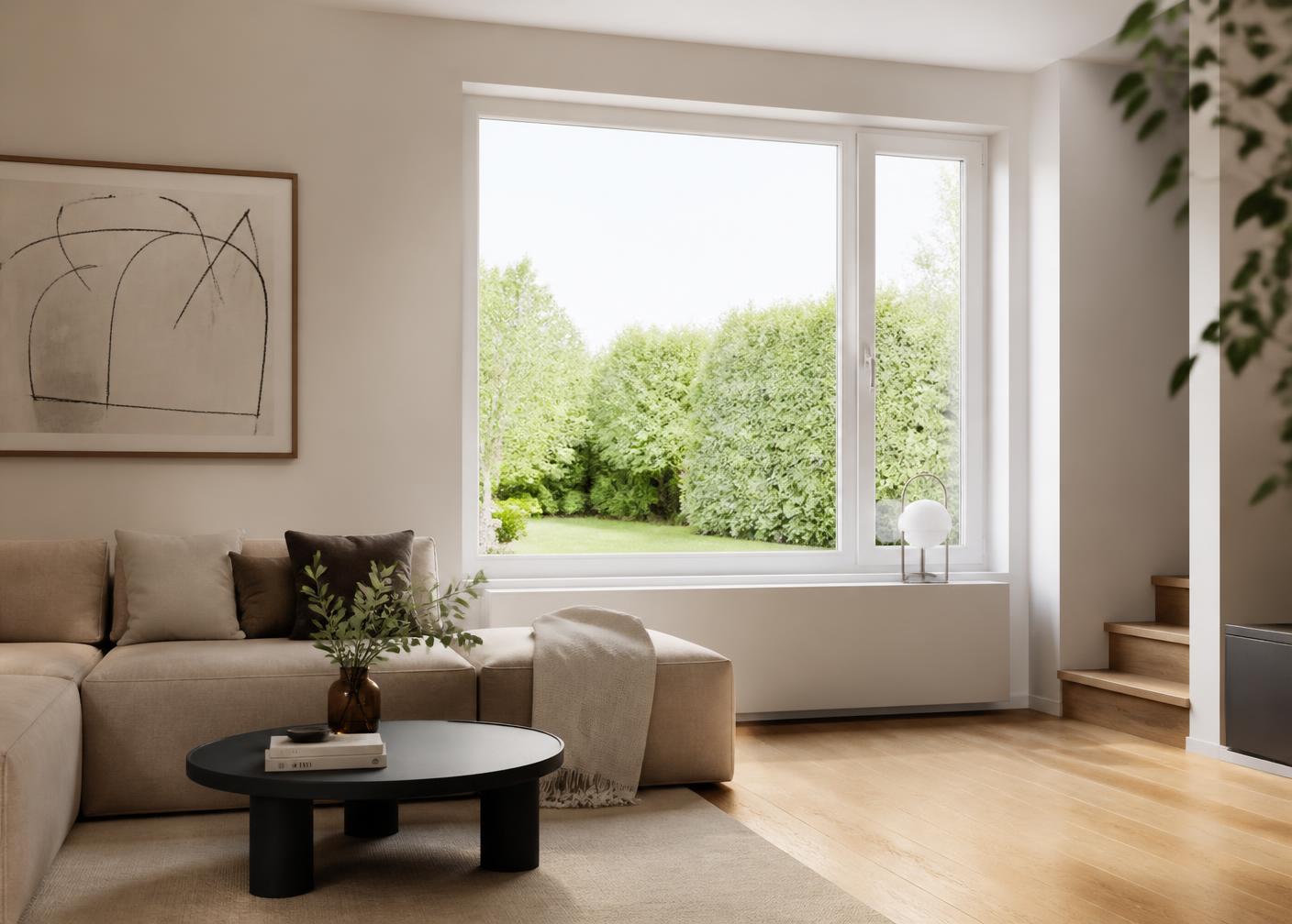 Interior luminoso con gran ventana de PVC blanca